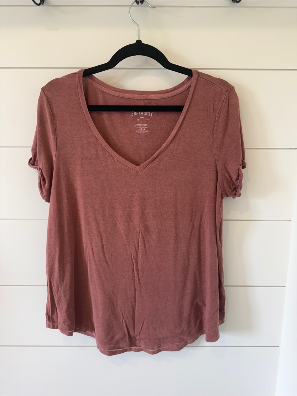 Soft & Sexy V-Neck Short Sleeve Tee in Dusty Rose
